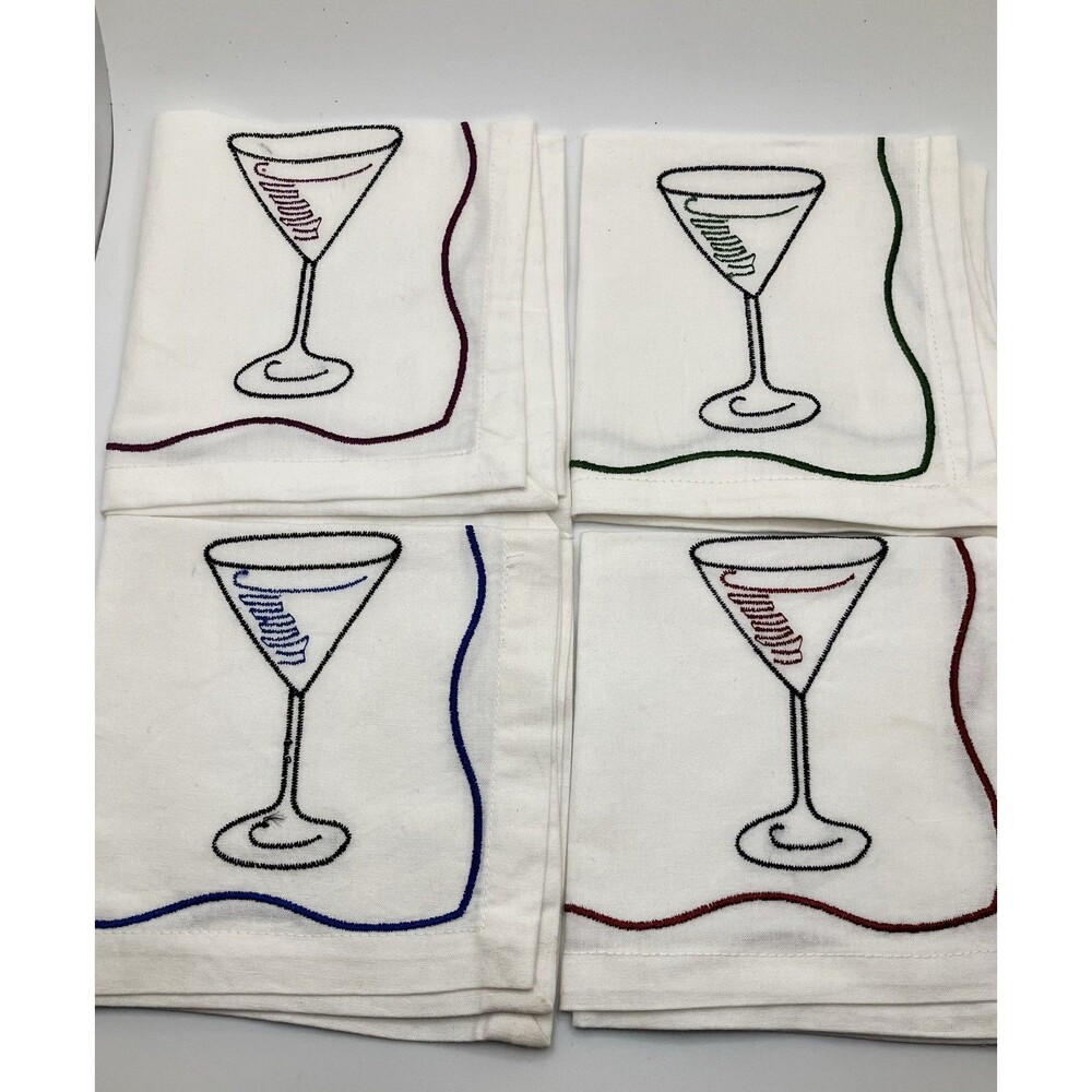 Vintage Pier 1 One Imports Cotton Martini Cocktail Glass Cloth Napkin Set Of 4